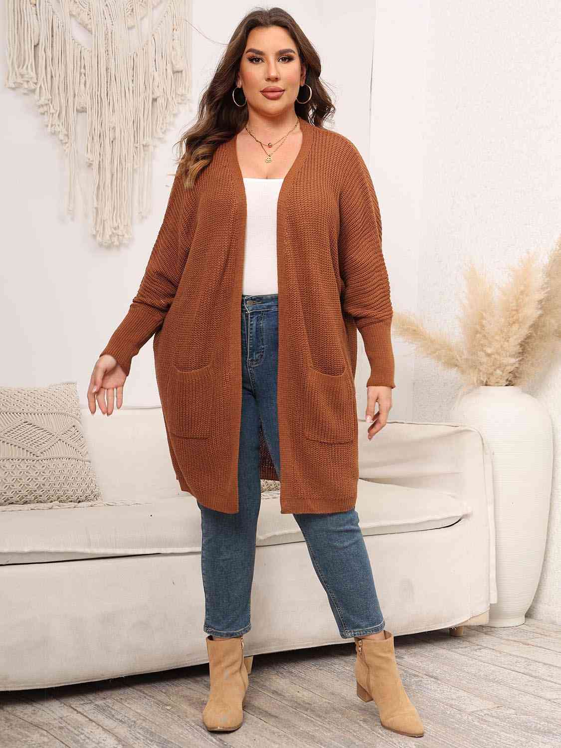 Plus Size Open Front Cardigan With Pockets