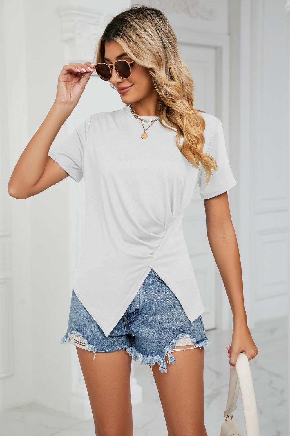 Ruched Hem Detail Crewneck T-Shirt