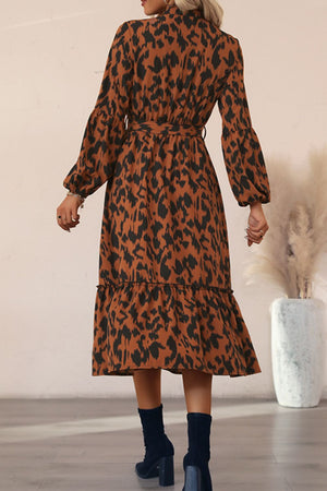 Printed Bubble Sleeve Buttoned Shirt Dress