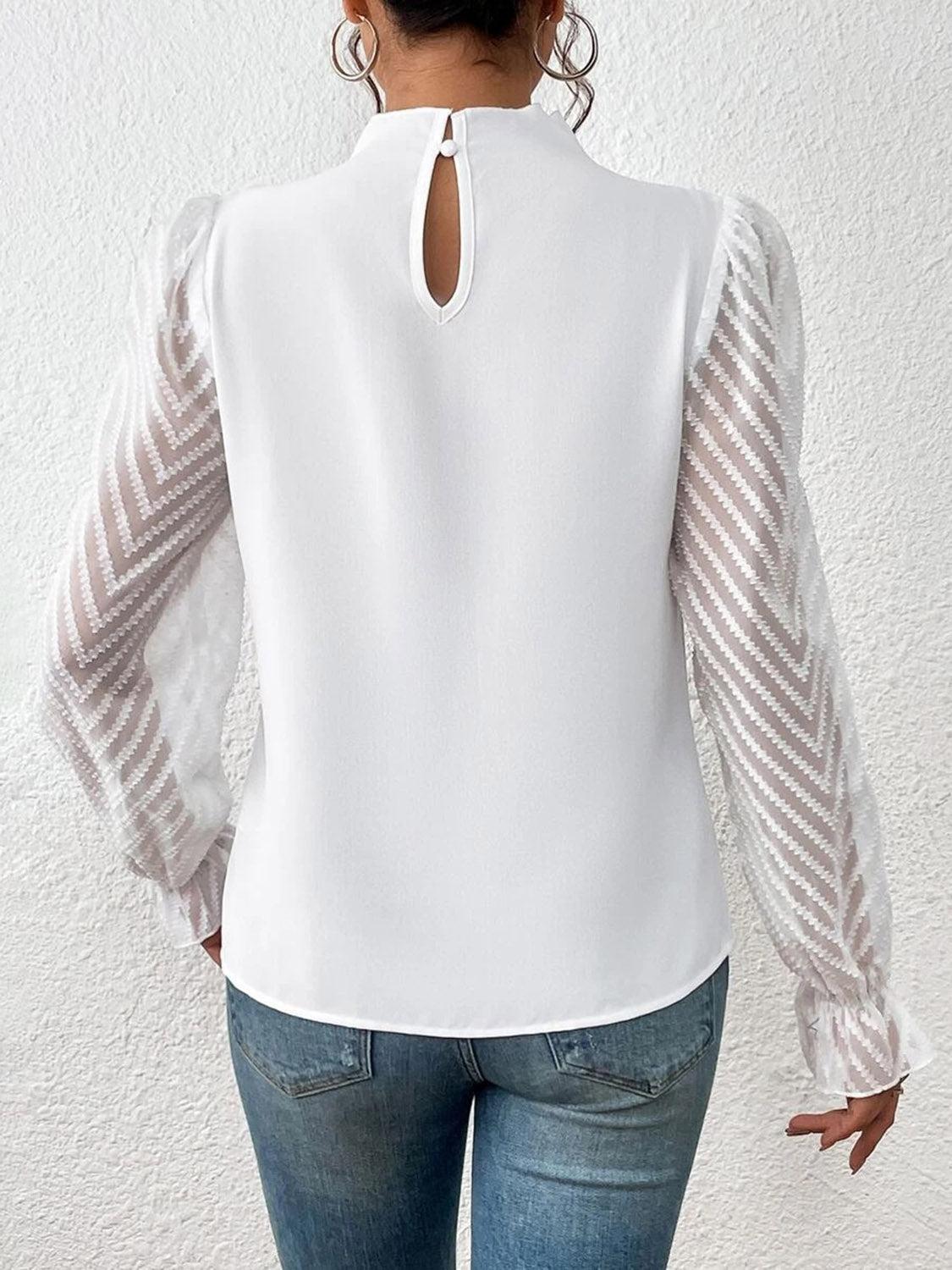 Mock Neck Flounce Sleeve Blouse