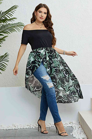 Plus Size Off-Shoulder Asymmetrical Hem Dress