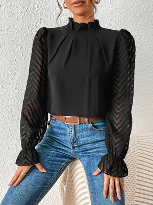 Mock Neck Flounce Sleeve Blouse